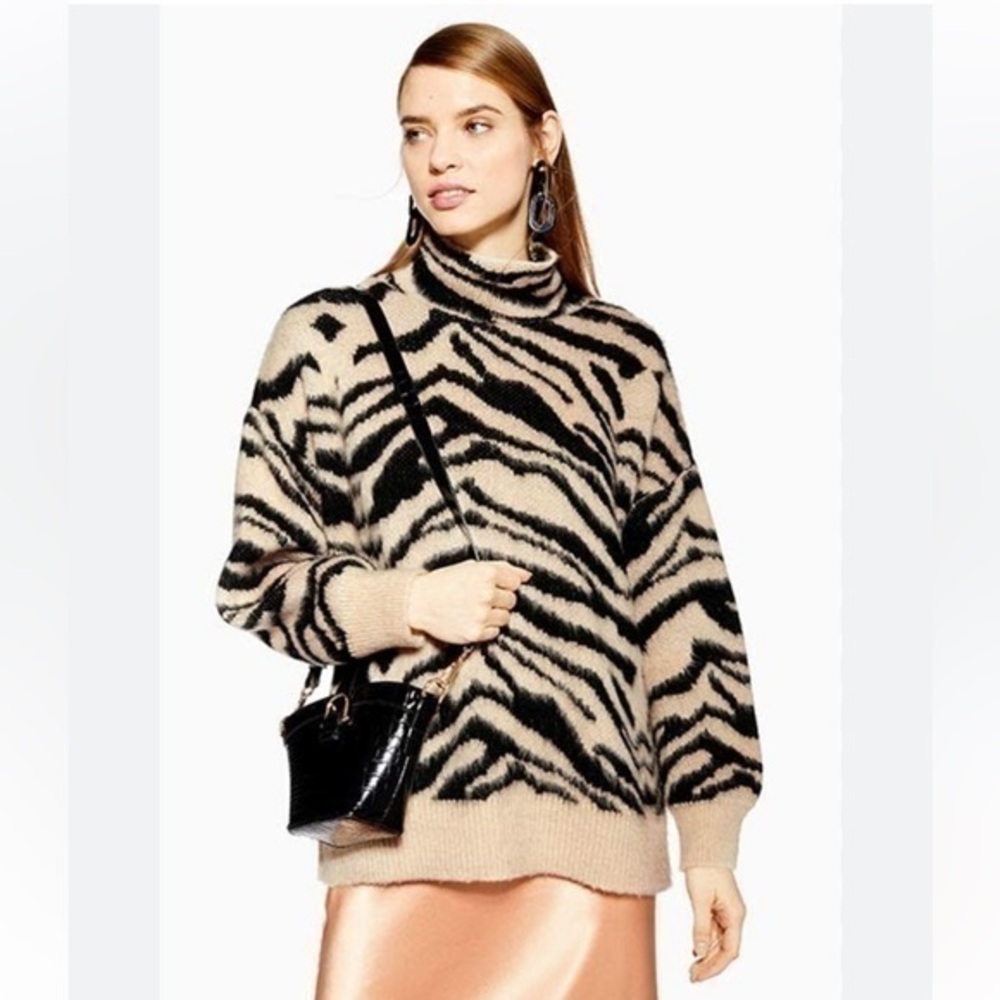 Tiger Print Knit Mockneck Sweater